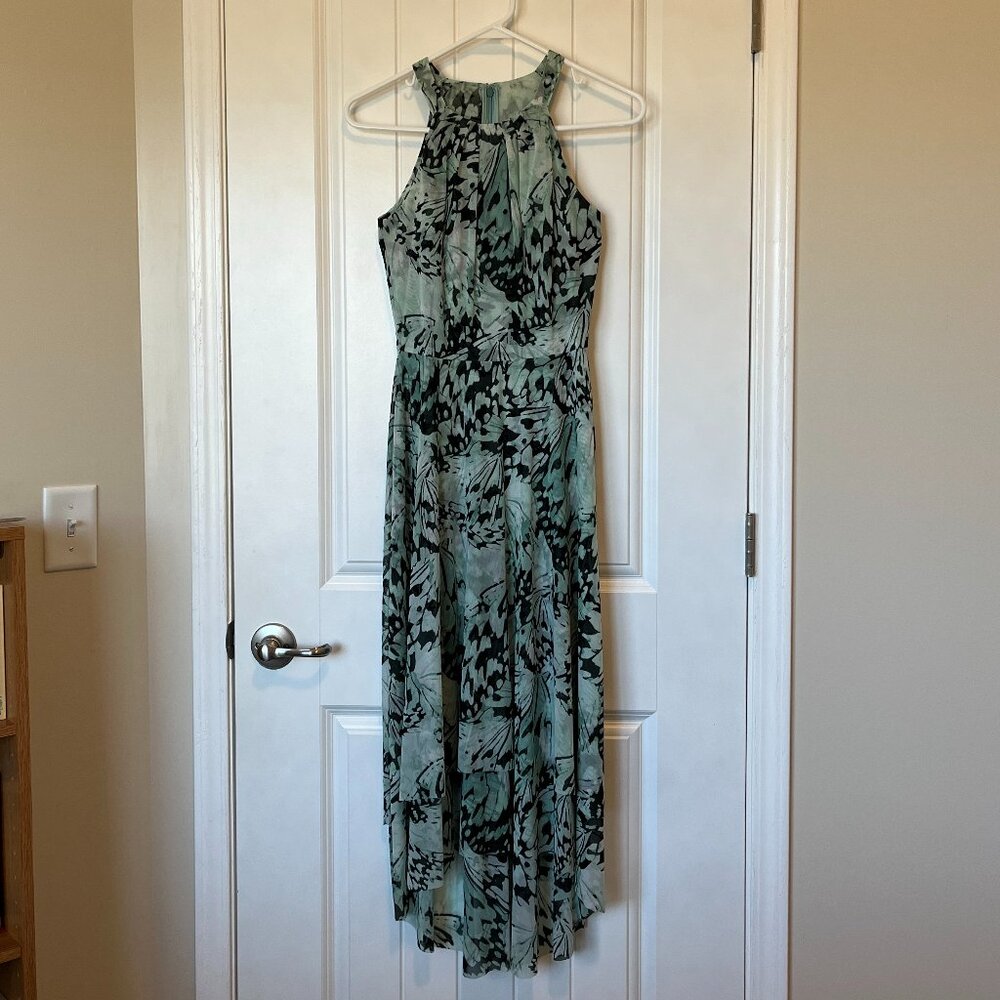 WHMB Mesh Knit High‎ Low Halter Dress ~ XXS ~ Butterfly Print ~ Mint Green Black